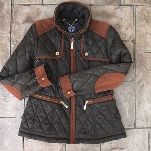 Vince Camuto olive green and tan XS quilted jacket